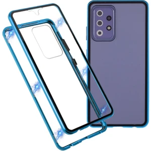Galaxy A52 4g/5g / A52S 5g Için Manyetik Metal Çerçeve + Çift Taraflı Temperli Cam Telefon Kılıfı - Mavi (Yurt Dışından)