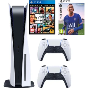 Playstation 5 825 GB İthalatçı Garantili 2 Dualsense Kontrolcü ile Fifa 22 ve GTA V Paketi
