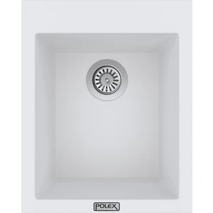 POLEX Cristalüx Granit Evye P-05 Beyaz Tezgah Altı Ve Tezgah Üstü Kare Mutfak Evyesi 41x51cm