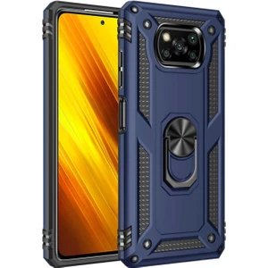 Xiaomi Poco X3 Pro Kapak Military Yüzüklü Stantlı Panzer Tank Kılıf - Lacivert