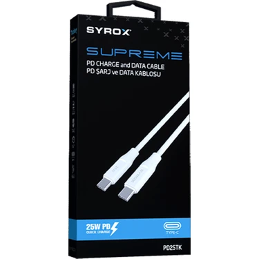 Syrox PD25TK Type-C to Type-C PD 25W Hızlı Data/Şarj Kablosu 1mt