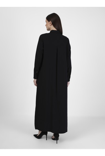 Alia Büyük Beden Viskon Kumaşlı Çizgili Elbise - Siyah - Alia