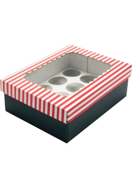 22X30X10 Pencere Kapaklı 12'li Cupcake Kutusu (10 Adet)