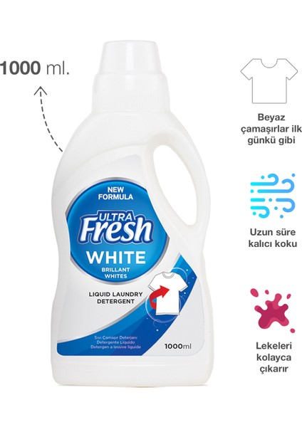 Ultra Fresh Sıvı Çamaşır Deterjanı Beyazlar 1 Lt 16 Yıkama