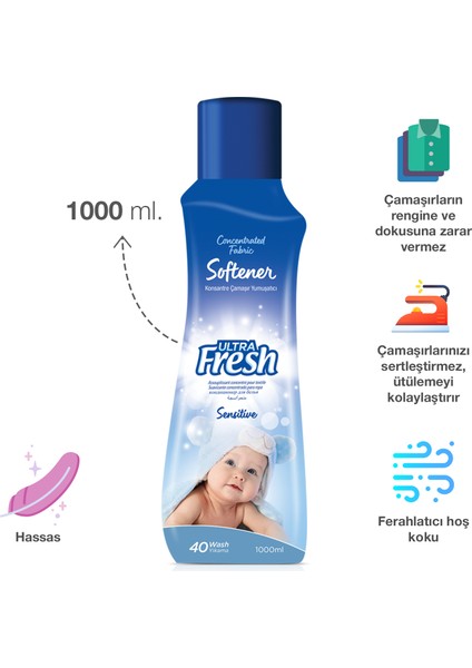 Ultra Fresh Çamaşır Yumuşatıcı Hassas 40 Yıkama 1000 ml