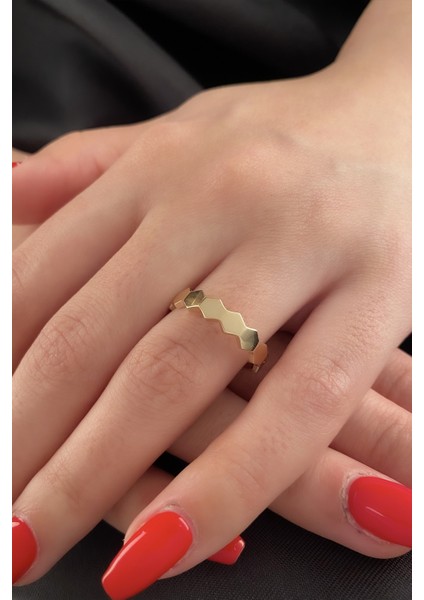 14 Ayar Altın Bal Peteği Yüzük 2