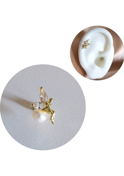 925 Ayar Gümüş Gold Perili Piercing/küpe. Bar Uzunluğu 6mm