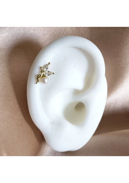 925 Ayar Gümüş Gold Perili Piercing/küpe. Bar Uzunluğu 6mm fırsatları