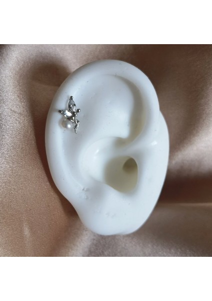 925 Ayar Gümüş Perili Piercing/küpe. Bar Uzunluğu 6mm modelleri