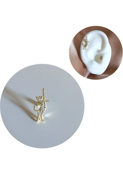 925 Ayar Gümüş Gold Kedi Piercing/küpe, Bar Uzunluğu 6mm