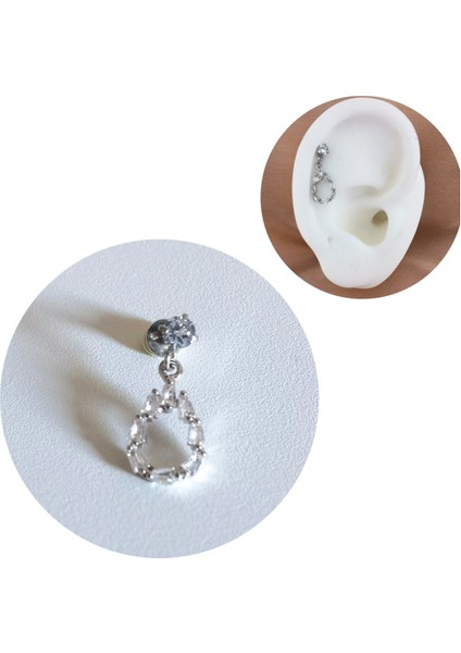 Cerrahi Çelik Damla Taşlı Piercing - Bar Uzunluğu 6 mm - 1 Adet