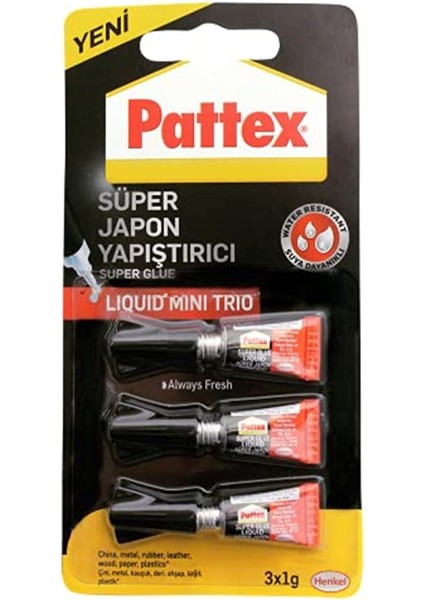Süper Japon Mini Trio 1g - 3lü Blister Yapıştırıcı ve Bantlar