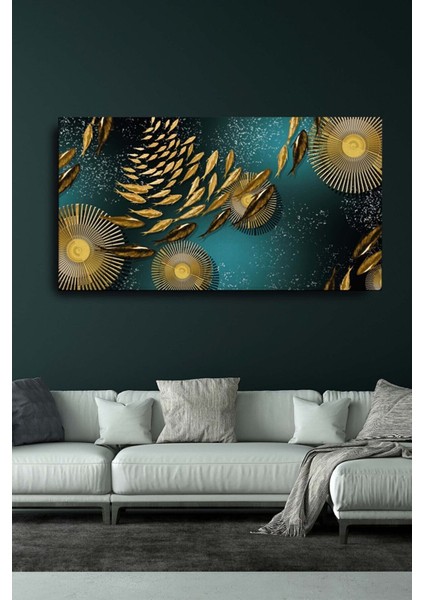 Homearths Dekoratif Soyut Altın Balıklar Sürreal Kanvas Duvar Tablosu 120X60CM