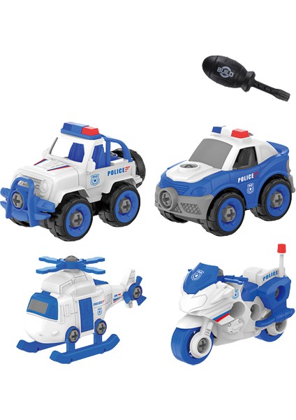 Şehir Polis Arabası Oyuncak Montajlı Araba 4 Parça Set + Tornavida (Yurt Dışından)