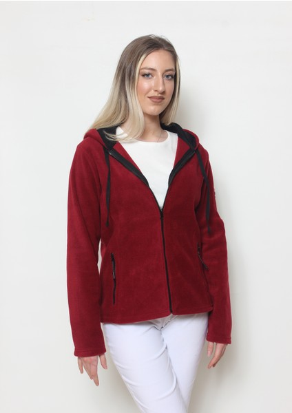 Kadın Bordo Kapüşonlu Polar Hırka fiyatları
