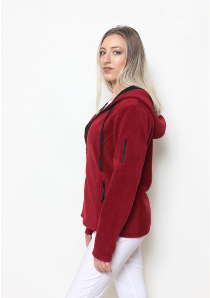 Kadın Bordo Kapüşonlu Polar Hırka fırsatları