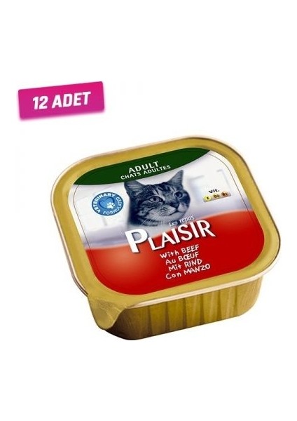 12 Adet - Plaisir Sığır Etli Pate Kedi Konservesi 100 gr