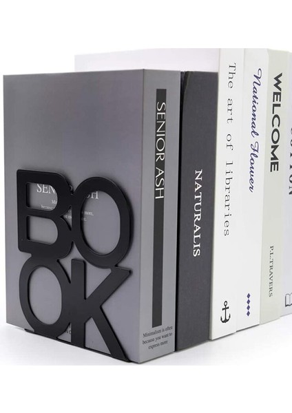 2 Adet Metal Bookends, Kitap Biter Mektup Desenli Kitap Raflar Ofis Dekoratif Için Biter, 2 Adet Siyah (Yurt Dışından)