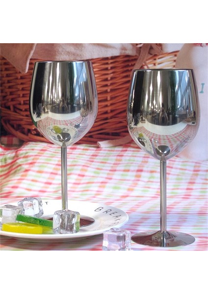 2 Adet Yüksek Kalite Paslanmaz Çelik Kadeh High End Kırmızı Şarap Kadehi Ev Bar Içme Cam Bardak Bardağı | Kupalar (Gümüş) (Yurt Dışından)