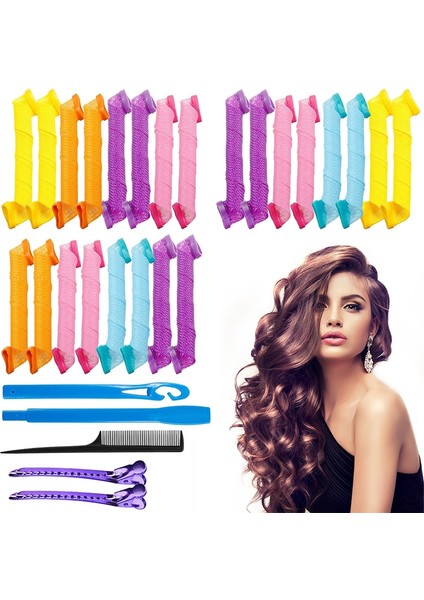 30 Adet Dıy Sihirli Saç Sarılar Salyangoz Şekli Dalga Formu Yumuşak Saç Curlers 45 Cm Spiral Yuvarlak Bukleler Bendy Saç Silindirleri | Saç Silindirleri (Yurt Dışından)