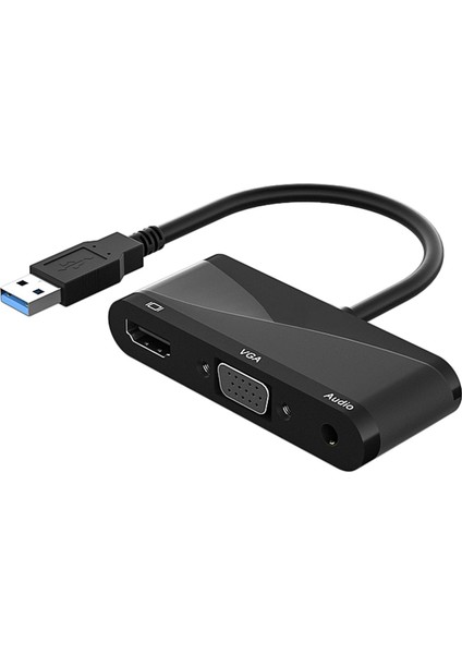 2 In 1 USB 3.0 Için HDMI VGA Adaptörü Ses Çıkışı ile 1080 P Dizüstü Bilgisayar Pc Siyah Için  (Yurt Dışından)