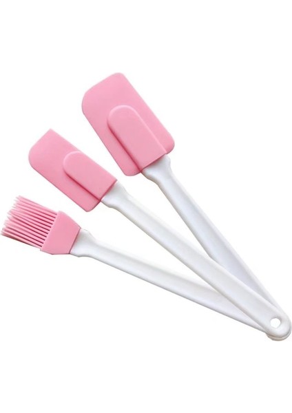 3 Adet/takım Silikon Pişirme Aracı Set Spatula Fırçası Taşınabilir Barbekü Aracı Pembe Pasta Kazıyıcı Kolay Kaldırma Plastik Saplı Aletler (Yurt Dışından)