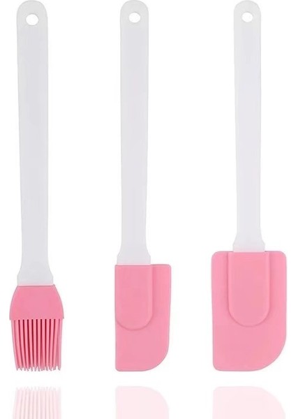 3 Adet/takım Silikon Pişirme Aracı Set Spatula Fırçası Taşınabilir Barbekü Aracı Pembe Pasta Kazıyıcı Kolay Kaldırma Plastik Saplı Aletler (Yurt Dışından)