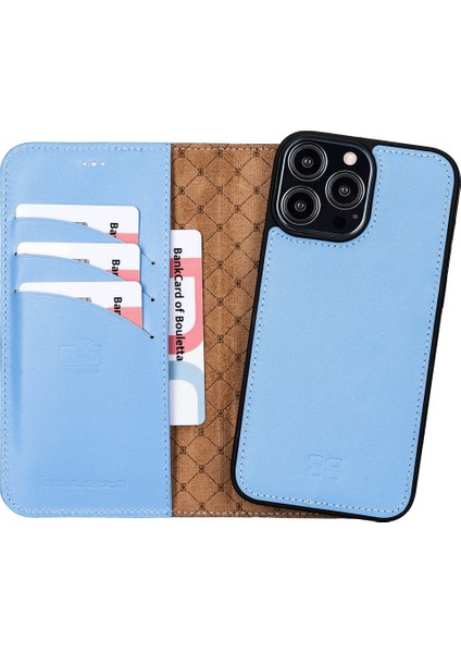 Apple iPhone 13 Pro Max Uyumlu Deri Cüzdanlı Kılıf Nu5 Bebe Mavisi