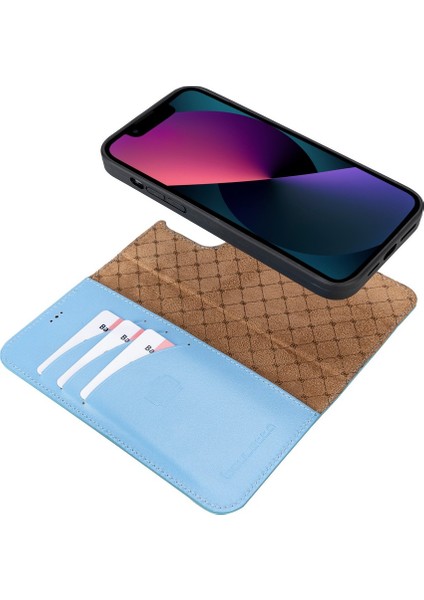 Apple iPhone 13 Pro Max Uyumlu Deri Cüzdanlı Kılıf Nu5 Bebe Mavisi