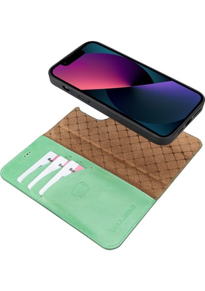 Apple iPhone 13 Pro Max Uyumlu Deri Cüzdanlı Kılıf Nu6 Yeşil