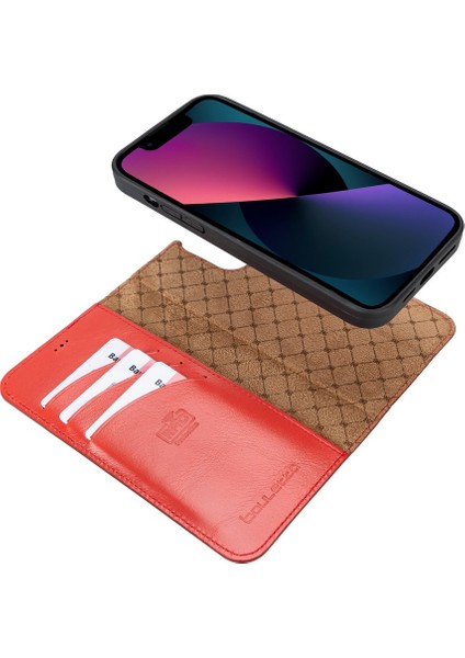 Apple iPhone 13 Pro Max Uyumlu Deri Cüzdanlı Kılıf Nu7 Nar Çiçeği