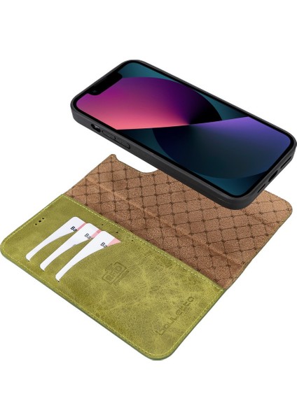 Apple iPhone 13 Pro Max Uyumlu Deri Cüzdanlı Kılıf TN19 Yağ Yeşili indirimleri