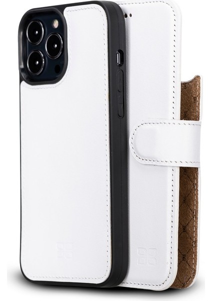 Apple iPhone 13 Pro Max Uyumlu Deri Cüzdanlı Kılıf F3 Beyaz