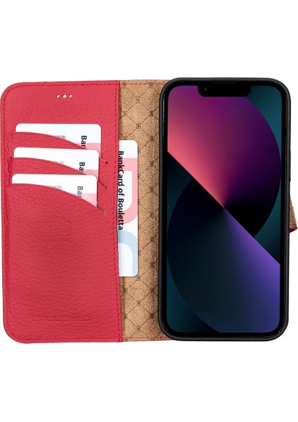 Apple iPhone 13 Pro Max Uyumlu Deri Cüzdanlı Kılıf FL24 Kırmızı