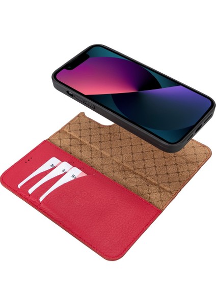 Apple iPhone 13 Pro Max Uyumlu Deri Cüzdanlı Kılıf FL24 Kırmızı