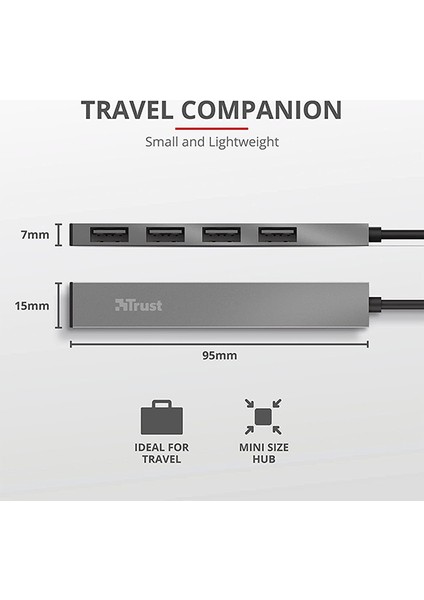 23786 Halyx Mini USB 2 Hub Alüminyum 4 Bağlantı Noktalı Pc, Laptop, Mac Için - Gümüş