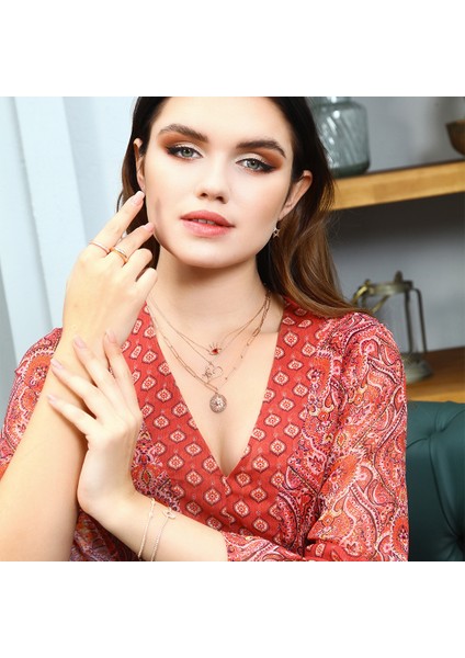 Rose Taşlı Kalp Kolye