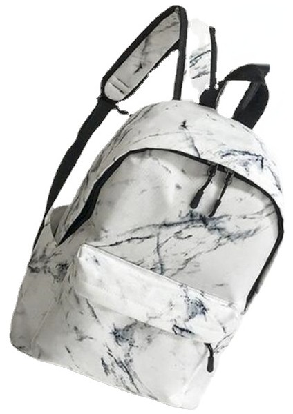 Mermer Desenli Okul Sırt Çantası - Beyaz (Yurt Dışından)