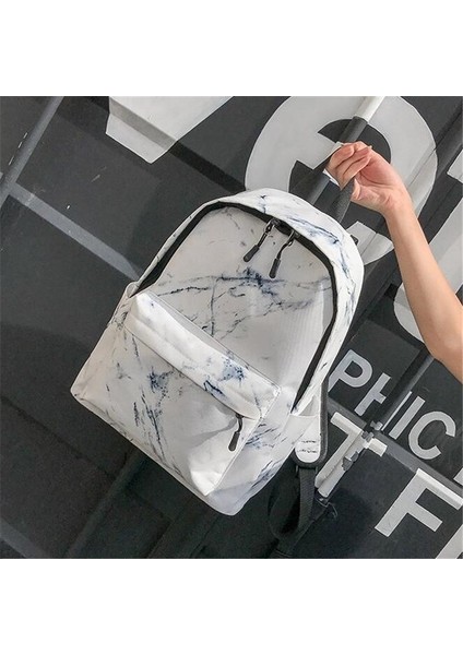 Mermer Desenli Okul Sırt Çantası - Beyaz (Yurt Dışından) fiyatları
