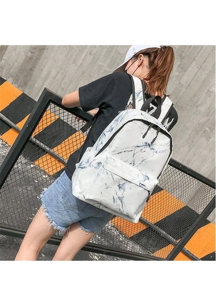 Mermer Desenli Okul Sırt Çantası - Beyaz (Yurt Dışından) modelleri