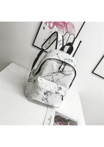 Mermer Desenli Okul Sırt Çantası - Beyaz (Yurt Dışından) fırsatları