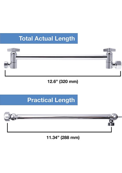 Eıtgzwas Ayarlanabilir Duş Kolu Uzatma, Yüksek Parlak Krom Kaplamalı Pirinç Duş Başlığı Uzatma Kolu 11+ Inç