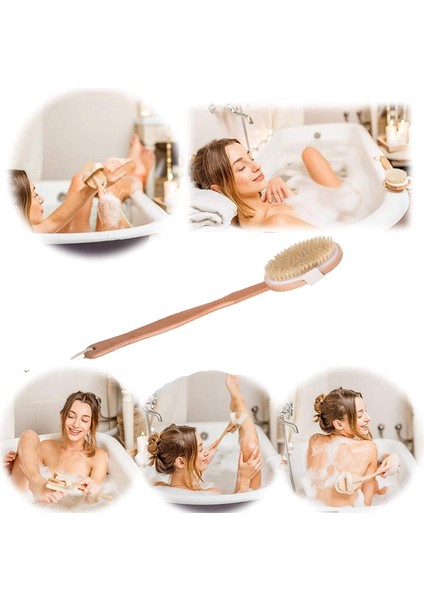 2 Adet / Takım Duş Buketi Sırt Fırçası Banyo Vücut Fırçası Uzun Ahşap Saplı Sırt Scrubber fırsatları