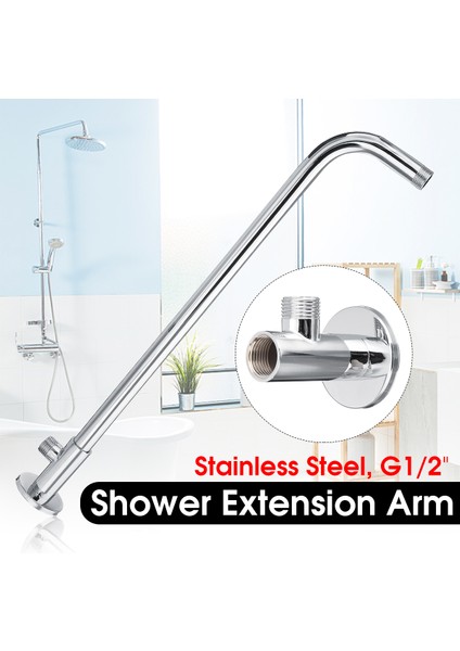 Paslanmaz Çelik Duvar Duş Başlığı Uzatma Borusu Uzun Kola Monte Banyo+Baza