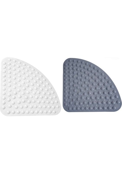 2x Köşe Duş Paspası Sektörü Kauçuk Kaymaz Çeyrek Banyo Paspası Duş Küvet Için Anti-Bakteriyel Emiş Kaymaz Küvet Paspası 54X54CM, Beyaz & Gri