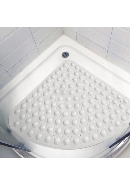 2x Köşe Duş Paspası Sektörü Kauçuk Kaymaz Çeyrek Banyo Paspası Duş Küvet Için Anti-Bakteriyel Emiş Kaymaz Küvet Paspası 54X54CM, Beyaz & Gri indirimleri