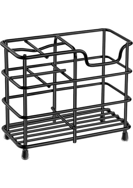 Diş Fırçası Tutacağı, Küçük Paslanmaz Çelik Diş Macunu Tutacağı Beş Bölmeli Banyo Aksesuarları Organizatörü, Siyah