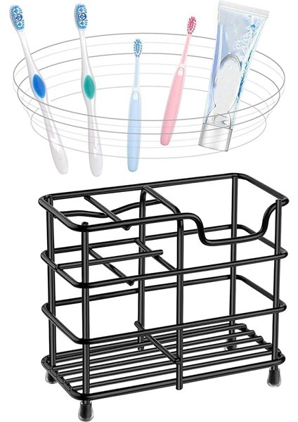 Diş Fırçası Tutacağı, Küçük Paslanmaz Çelik Diş Macunu Tutacağı Beş Bölmeli Banyo Aksesuarları Organizatörü, Siyah fırsatları