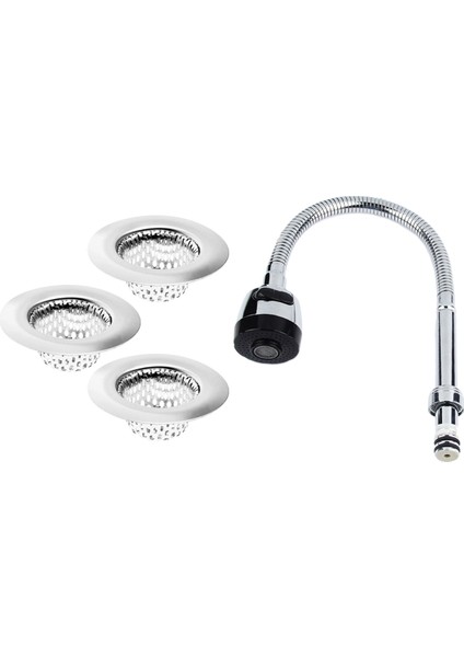 3'lü Paket - 2.25 Inç Üst / 1 Inç Sepet, Paslanmaz Çelik Eğim ve 1x Mutfak Bataryası Tesisat Hortumu Evrensel Tüp