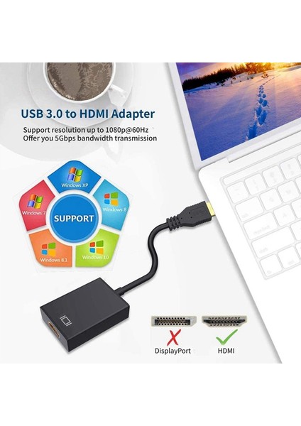 Guangdong Spirit USB 3.0 - HDMI Adaptörü, USB - HDMI Adaptörü Pc Dizüstü Projektör Için Full Hd Video Ses Çoklu Ekran Dönüştürücü